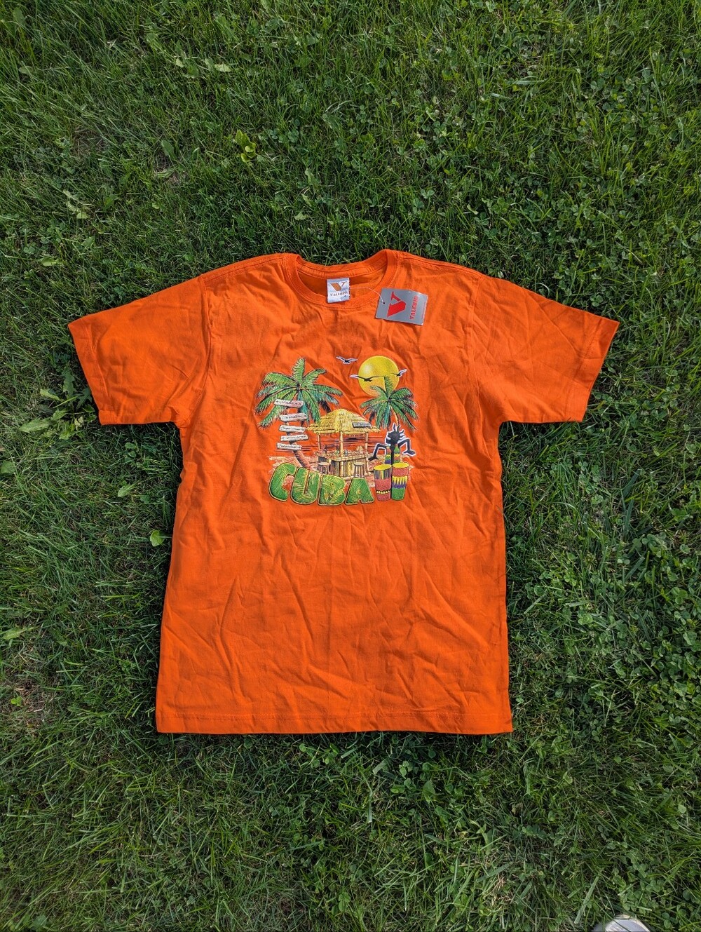 Vintage Men's Solid Orange Cuba Crew Neck T-Shirt